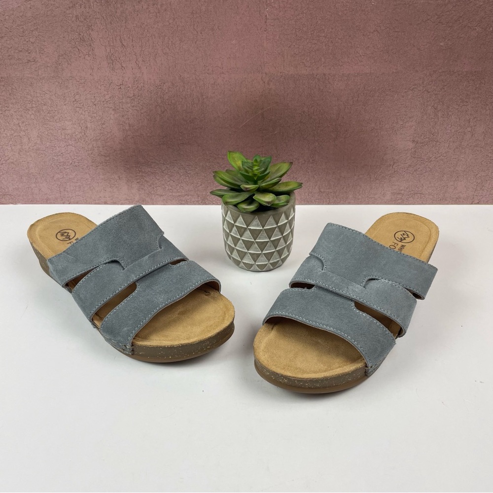 White Mountain Blue Leather Ferity Wedge Open Toe Sandals Women 8M